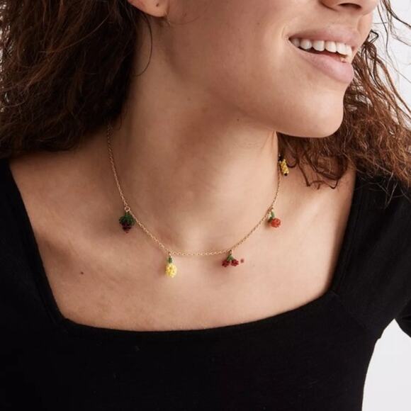 Madewell Fruit Necklace Charm Casual Fun Preppy Gold tone Beaded Charms Summer - Picture 2 of 11